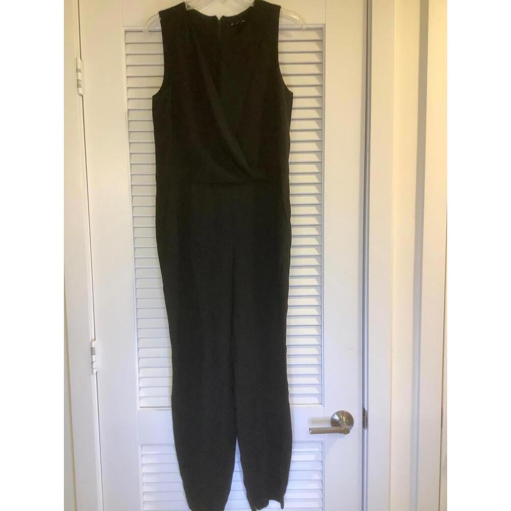 Theory Black Sleeveless Round Neck Jumpsuit Zip Cuff Pockets